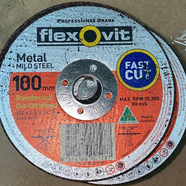 Flexovit Cut-off Wheel Fast Cut - Metal -100mm x 2.5mm x 16mm (6847342346392)