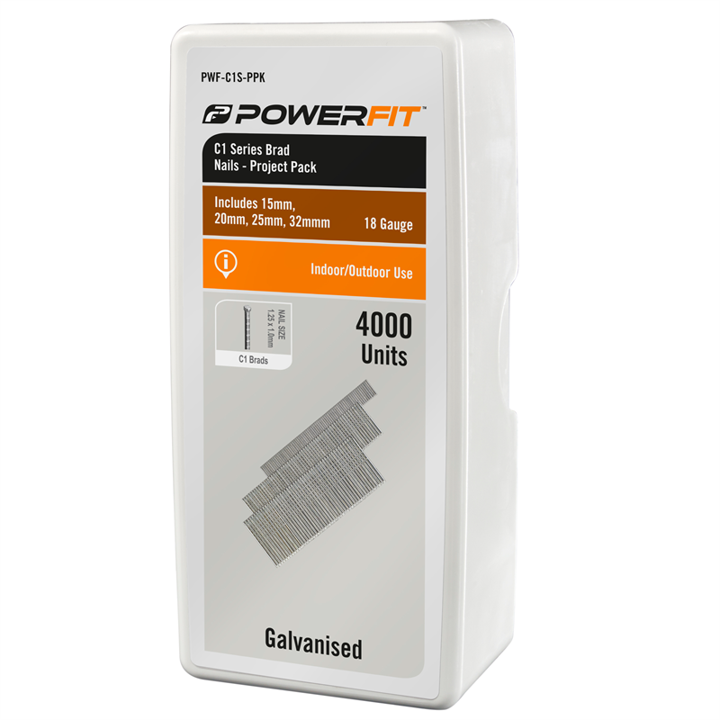 Powerfit Assorted Galvanised C1 Series Brad Nail - 4000 Pack (5786834763928)