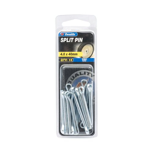 Zenith 4.0 x 40mm Zinc Plated Split Pin - 15 Pack (6903453745304)