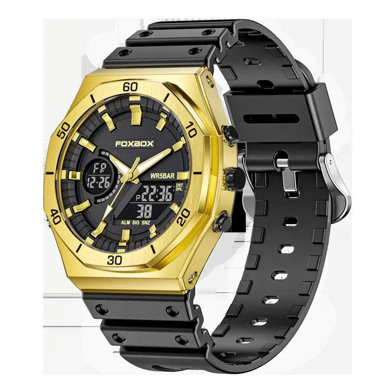Watches FOXBOX New Mens Waterproof Double Display Wristwatch LED GOLD ...