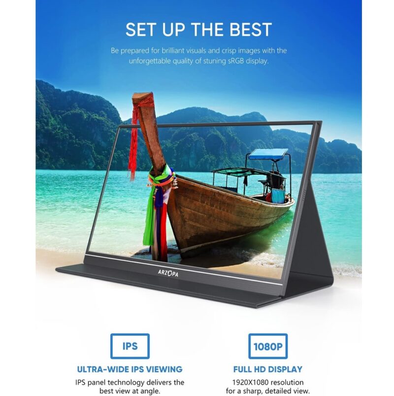ARZOPA Portable Monitor 15.6” 1080P FHD USB-C HDMI HDR Eye Care (New ...